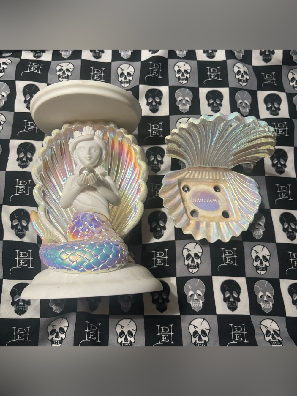 Bath & Body Works Iridescent Mermaid Candle Holder and Shell Soap Holder Bundle